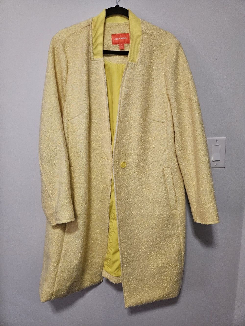 Yellow Ribbed Collar Coat, Plus Size 1X